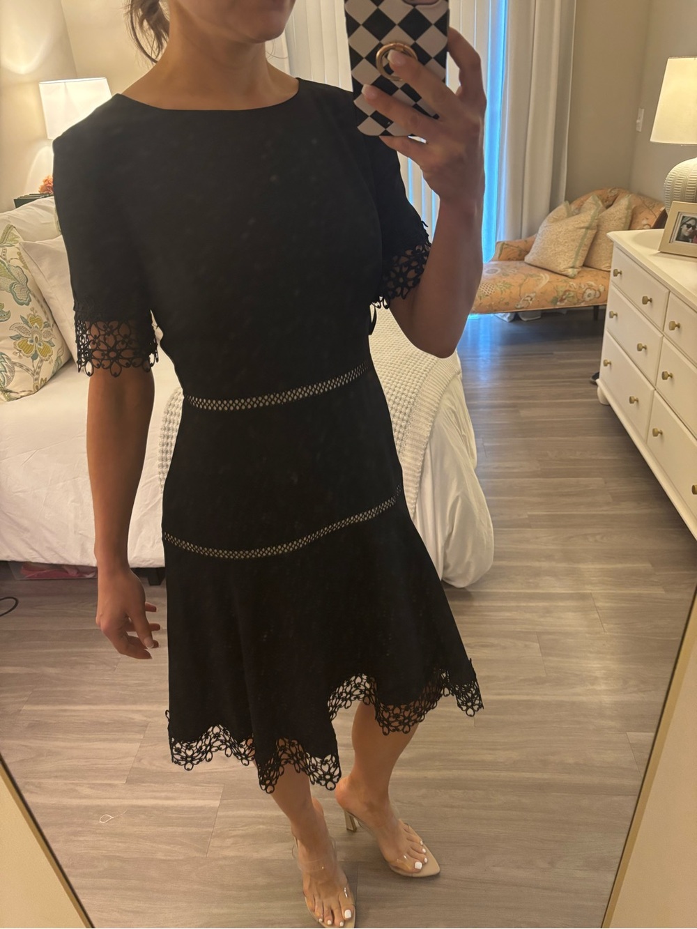 Shani Collection Lace-Trim Crepe Fit & Flare Dress | Size 6